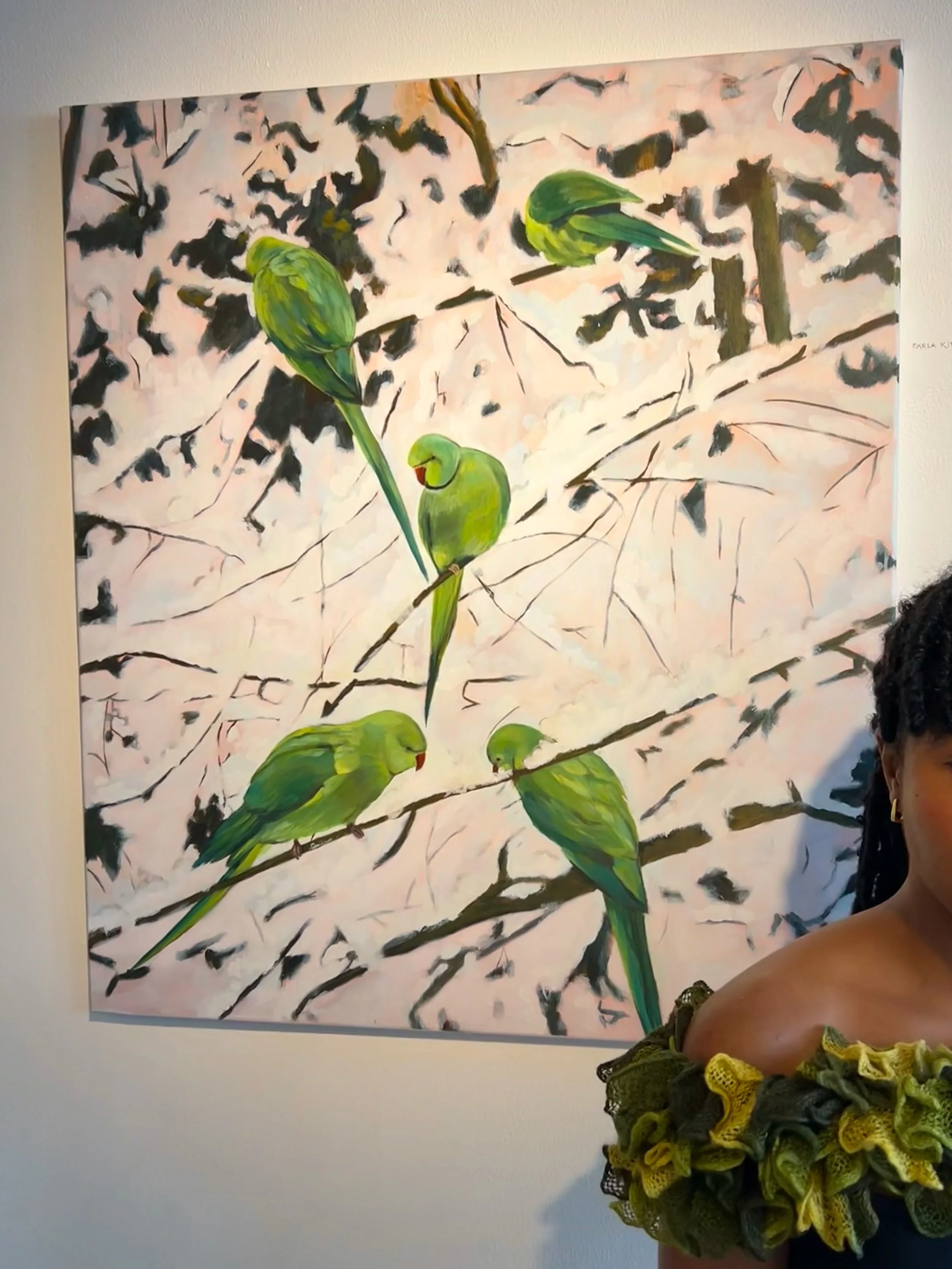 Palm Green on Ice, 2026 - acrylic on canvas, 90 × 80 cm, by Jamaican-Dutch artist Karla King. Part of the Between the Margins series exploring migration and belonging in the Netherlands.