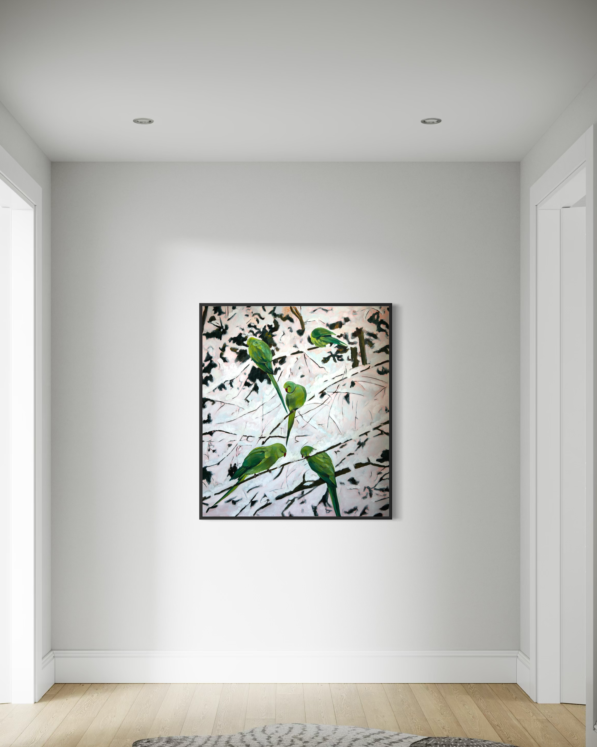 Palm Green on Ice, 2026 - acrylic on canvas, 90 × 80 cm, by Jamaican-Dutch artist Karla King. Part of the Between the Margins series exploring migration and belonging in the Netherlands.