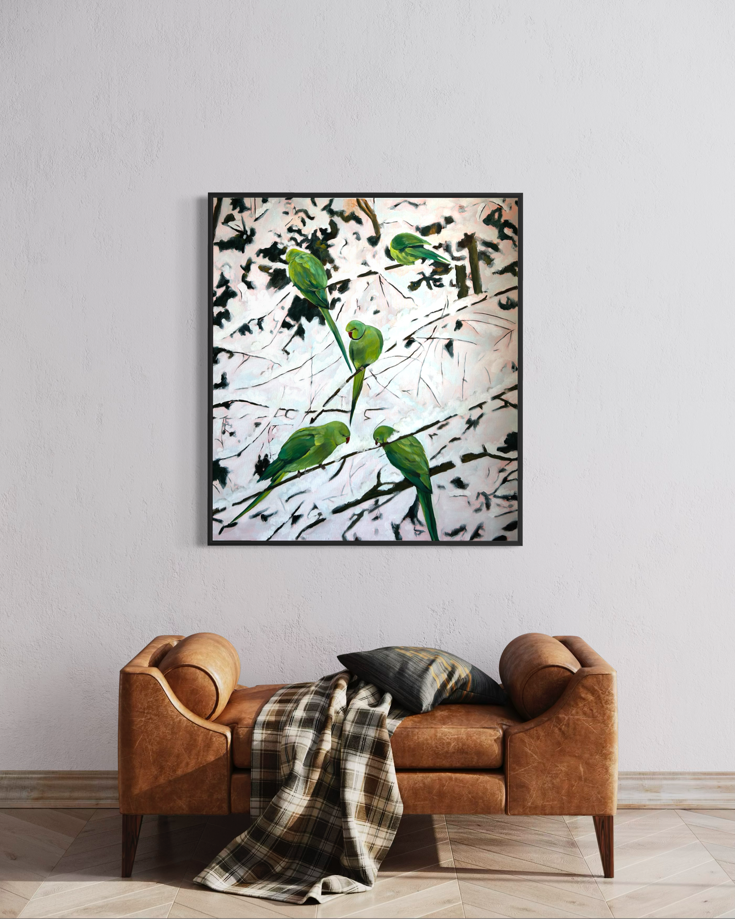 Palm Green on Ice, 2026 - acrylic on canvas, 90 × 80 cm, by Jamaican-Dutch artist Karla King. Part of the Between the Margins series exploring migration and belonging in the Netherlands.