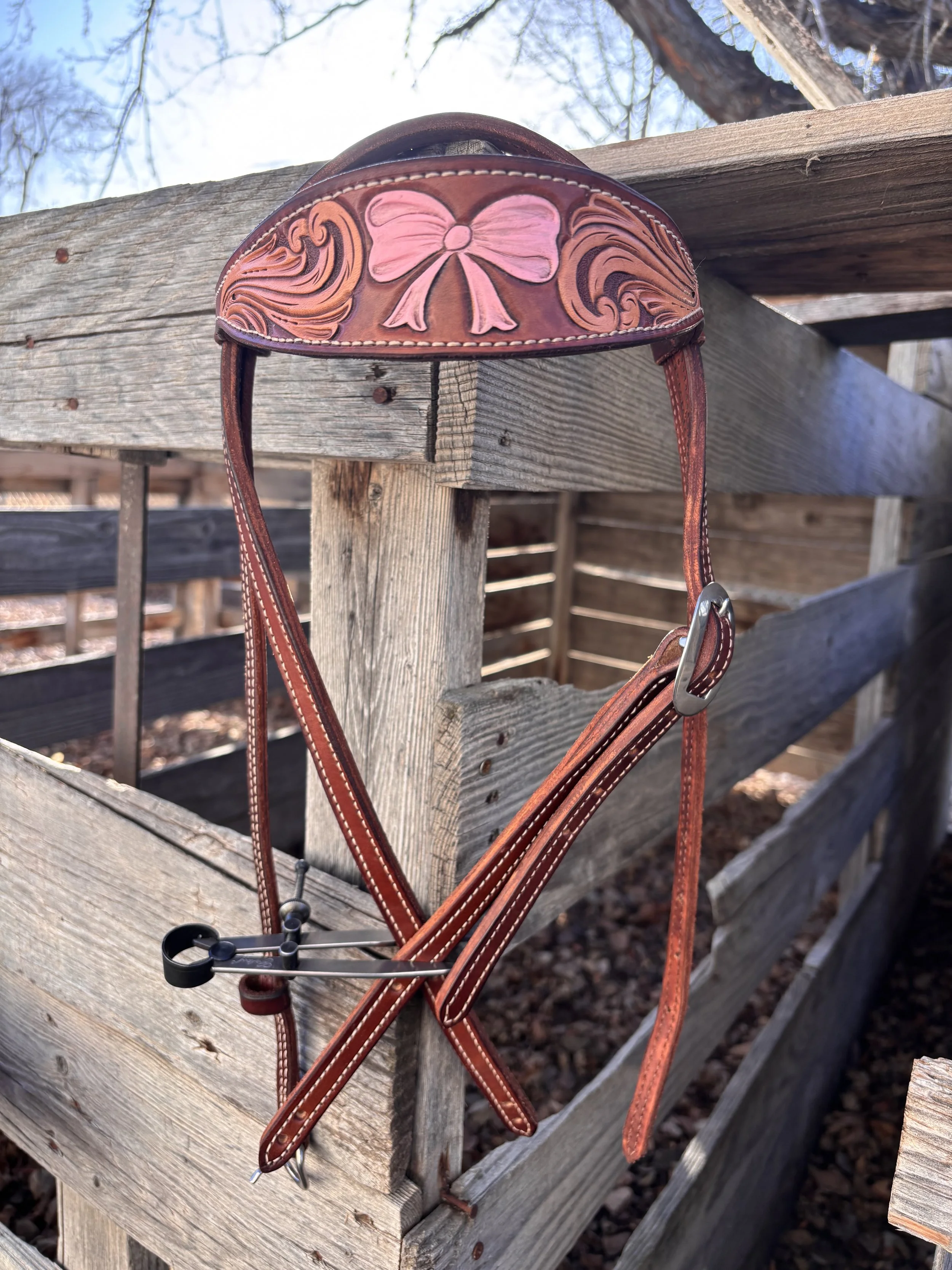Pink Bow Brow Band Headstall