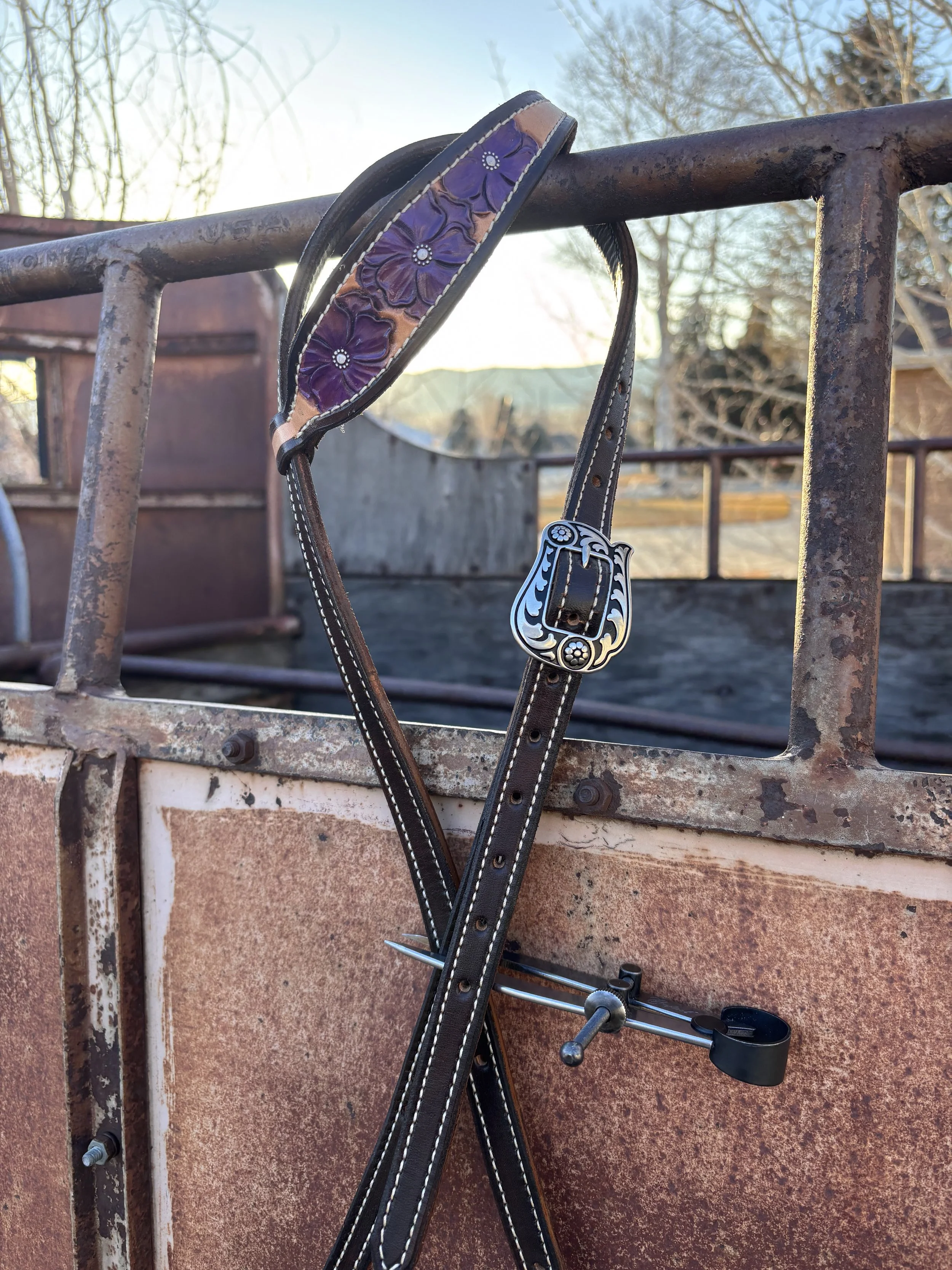 Purple Flower Single Ear Headstall