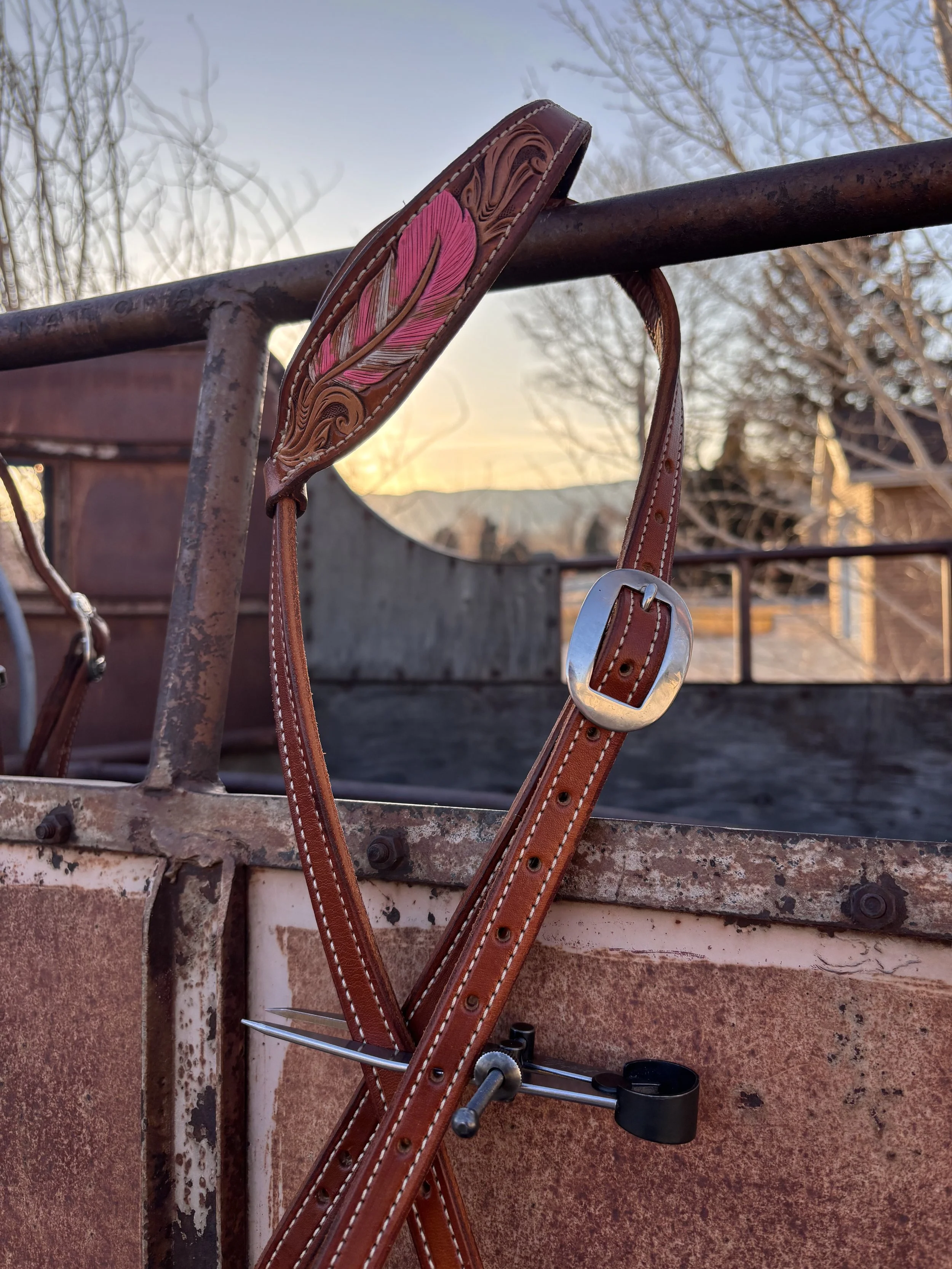 Pink Feather Single Ear Headstall