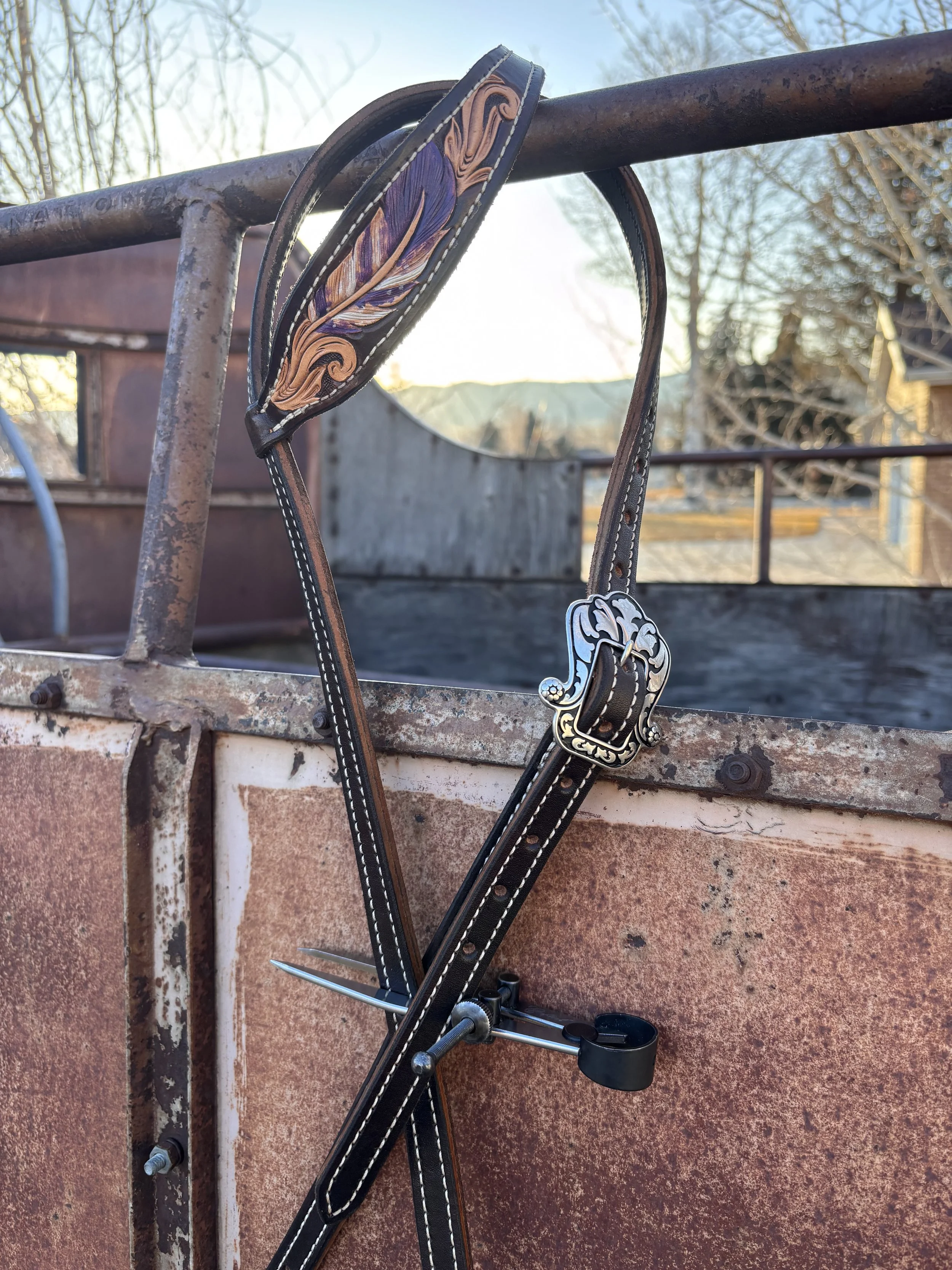 Purple Feather Single Ear Headstall