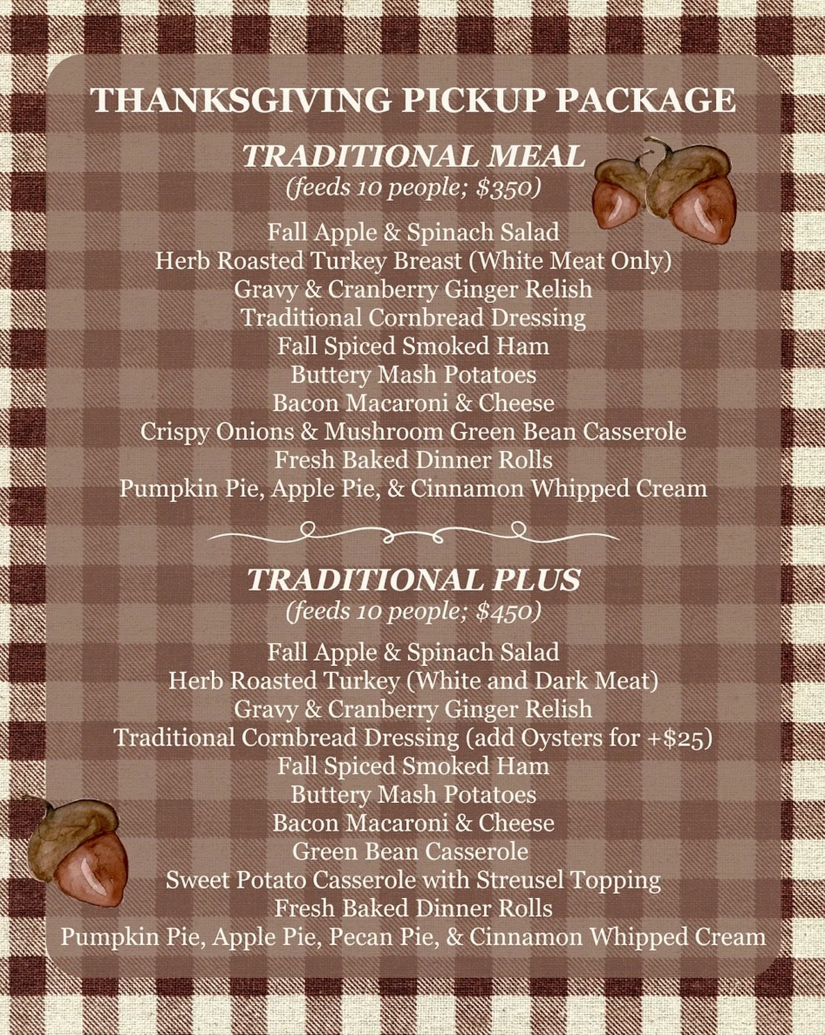 Turkey, touchdowns, and no dishes? Yes, please! 🦃🏈✨ Let us handle the Thanksgiving spread this year. Quantities are limited &amp; pickup is on November 26 with simple heating instructions. Tap the link in our bio to reserve your meal.