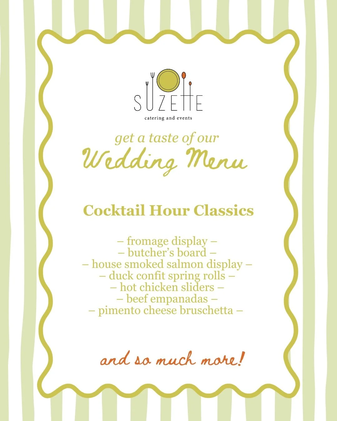 Every love story is different&mdash;your wedding menu should be too! 🤍 We cater to the dishes that shaped you, from comforting childhood classics to the foods you&rsquo;ve discovered together. See a sample of our menu selections &amp; click the link