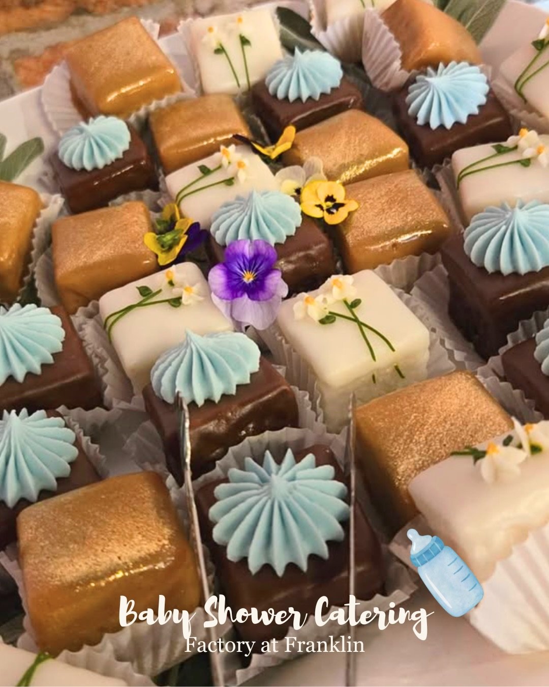 Catering cravings for two! 😉🍼 It was such a lovely day serving this beautiful baby shower at @thefactoryatfranklin &amp; celebrating a little one on the way with lots of delicious bites. 🩵 For information on our catering services, click the link i