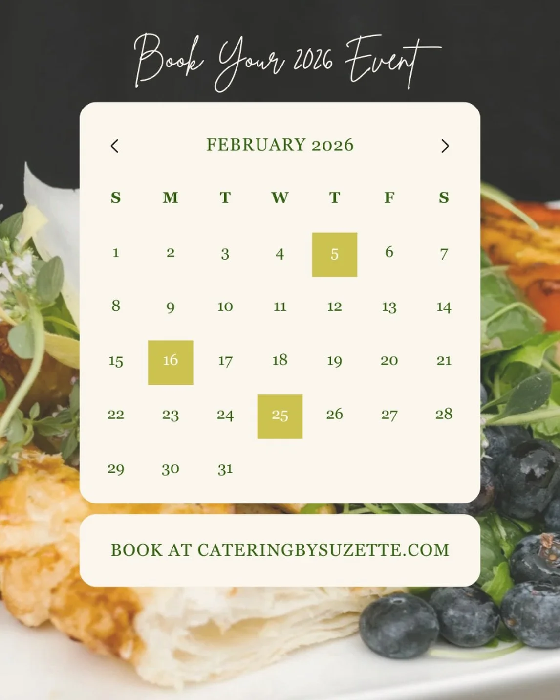 2026 is here and the perfect time to plan your unforgettable event is now! ✨ Whether it&rsquo;s a wedding, corporate gathering, or intimate celebration, we&rsquo;re ready to make it delicious, stress-free, and truly memorable. Our calendar is filling