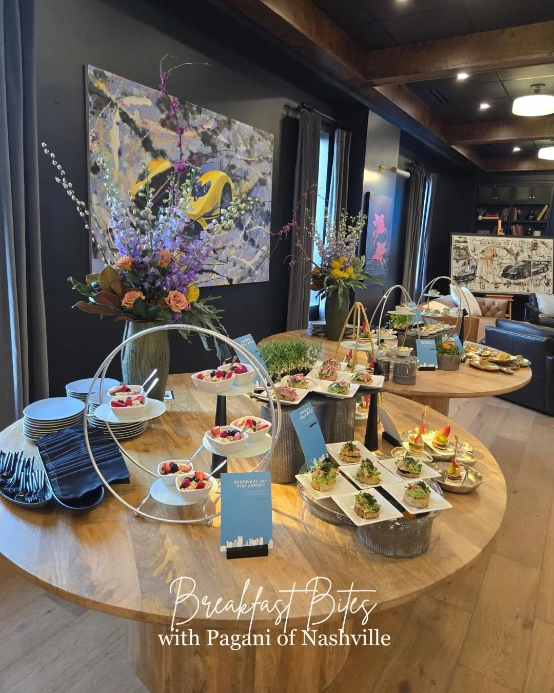 A tower of smoothies &amp; cold-pressed juices, avocado toast bites, and overnight oat mini parfaits are the perfect way to fuel your day! 🥭🥑 We spent the morning with @paganinashville to serve breakfast bites at the grand opening of their new deal