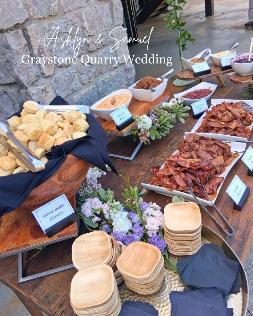 There's nothing we love more than celebrating love! 🤍 Especially at @graystonequarry! We were thrilled to serve newlyweds Ashlyn and Samuel on their wedding day. Looking to have your wedding catered by our team? Click the link in our bio for informa