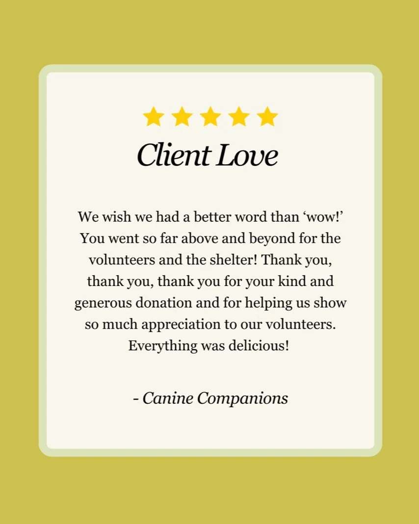 Furry friends deserve to feel loved and thanks to @canineorg's volunteers, they do! 🐾 It was an honor to celebrate &amp; cater for the volunteers. (Now if we could just get some puppy cuddles, too!). Looking to have your event catered by our team? C
