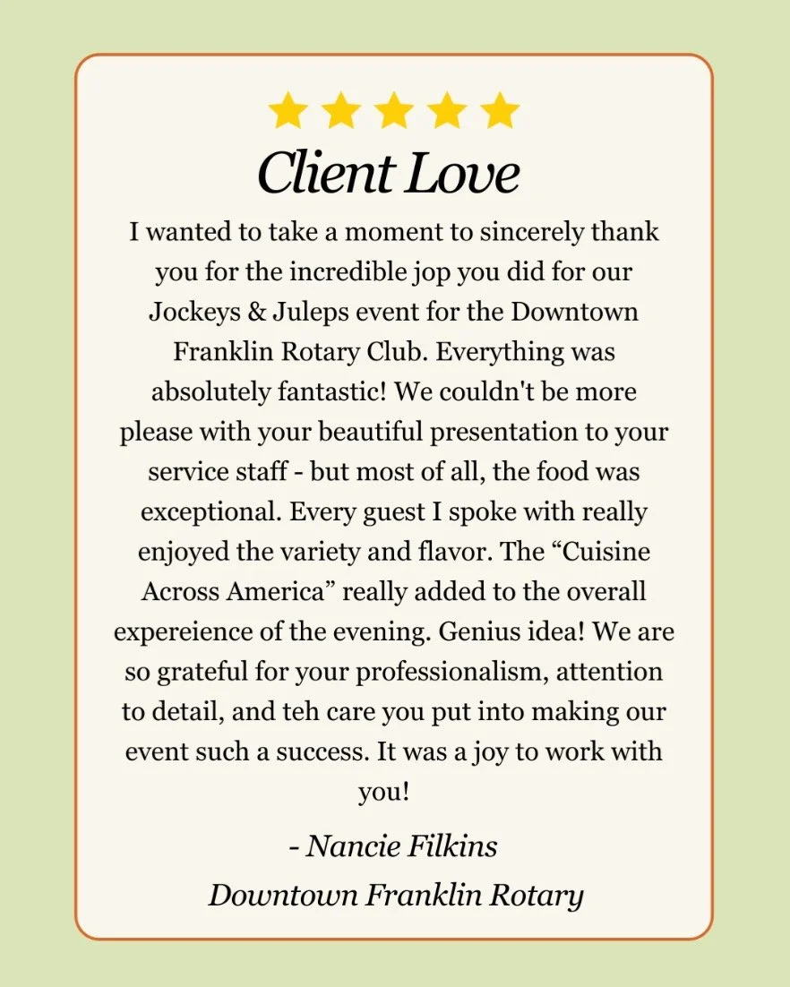 We couldn't be more greateful to receive reviews like this! &hearts;️ We are so lucky to work with so many amazing clients! From start to finish, we are here to make your event a memorable (and delicious!) one. For availability &amp; information on o