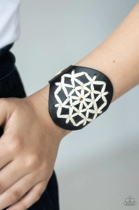 A Cross-Stitch In Time - Black Snap Wrap Bracelet