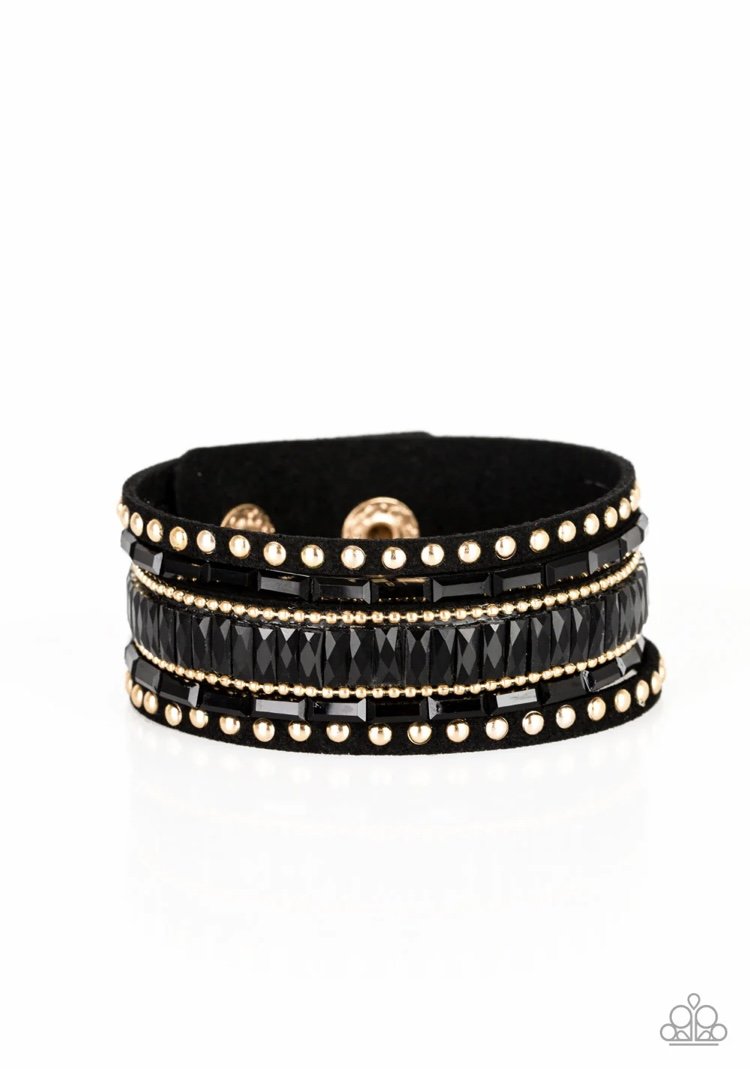 Rock Star Rocker - Black/Gold Snap Wrap Bracelet