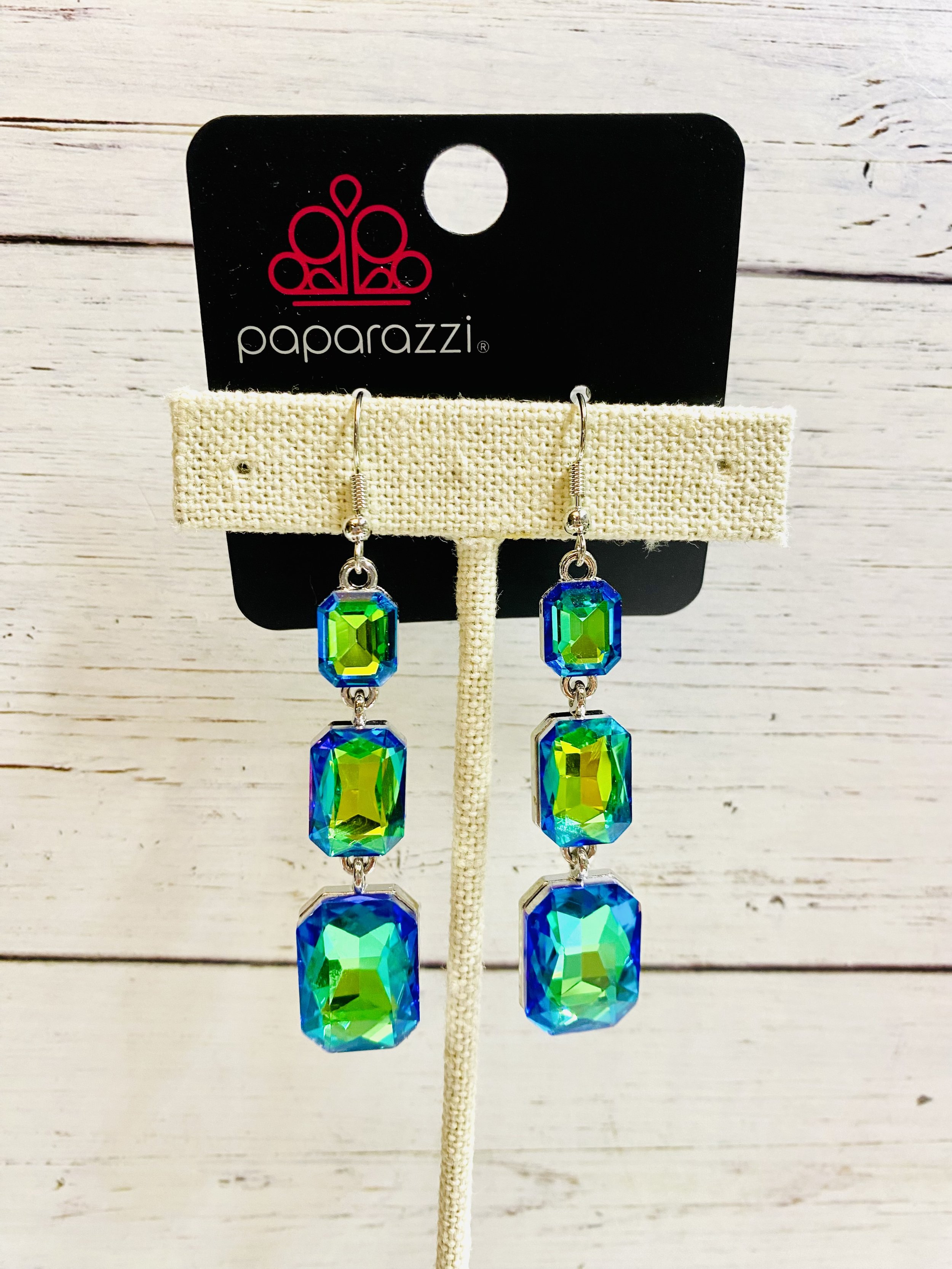 Cosmic Red Carpet - Green/Oil Spill Earrings