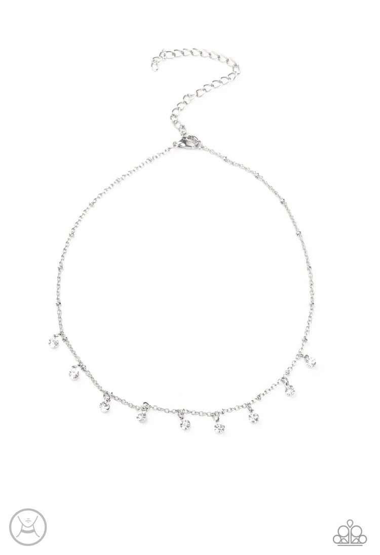 Dainty Diva - Silver/White Rhinestone Choker Necklace