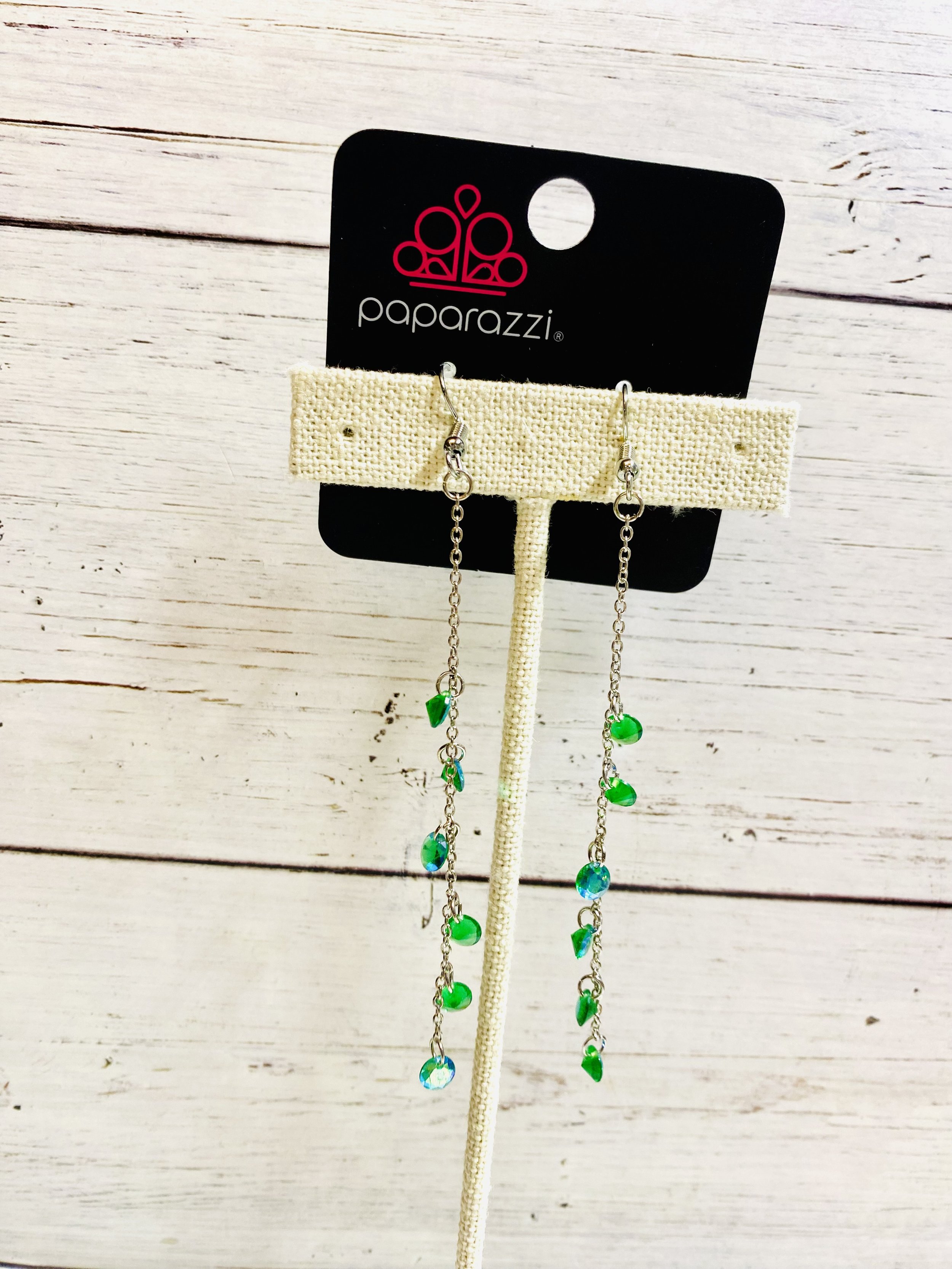 Extended Eloquence - Green Iridescent Earrings