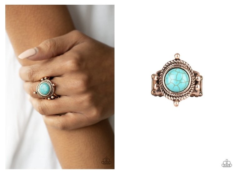 Prone to Wander - Blue Cracklestone/Copper Ring