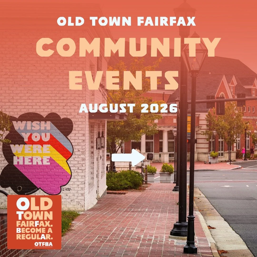 August is almost here, and there's plenty happening around Old Town Fairfax! ☀️

Fill your month with local markets, live music, walking tours, fitness classes, comedy night, and more. Whether you're looking for something to do with friends, a fun da