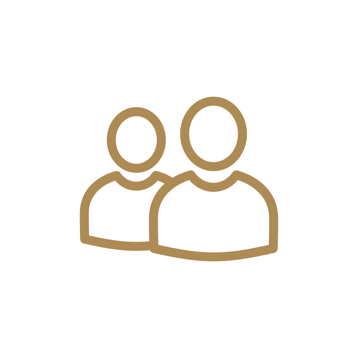 Outline drawing of two people side by side, representing a group or team.