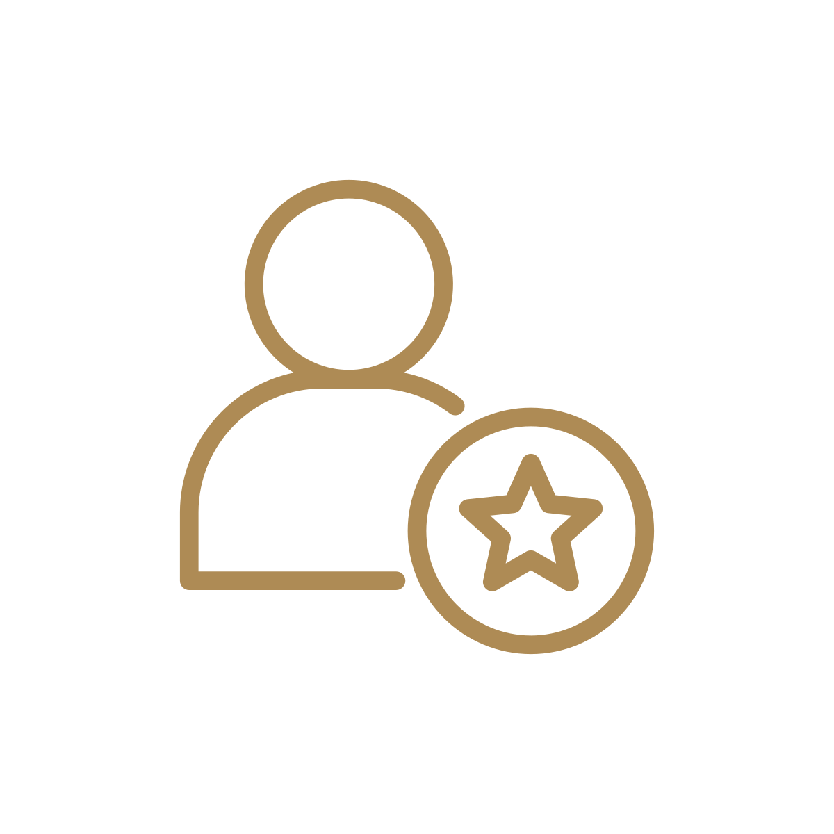 Icon of a person with a star badge, representing a user or profile with recognition or achievement.