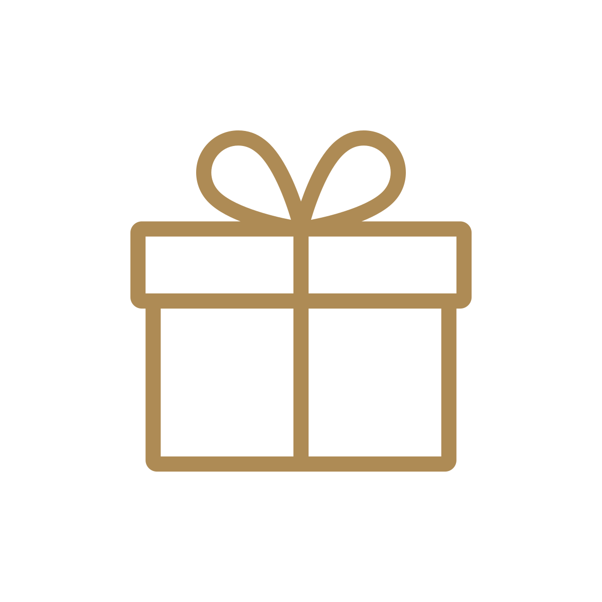 Outline of a gift box with a ribbon and bow on top, in a minimalistic style.