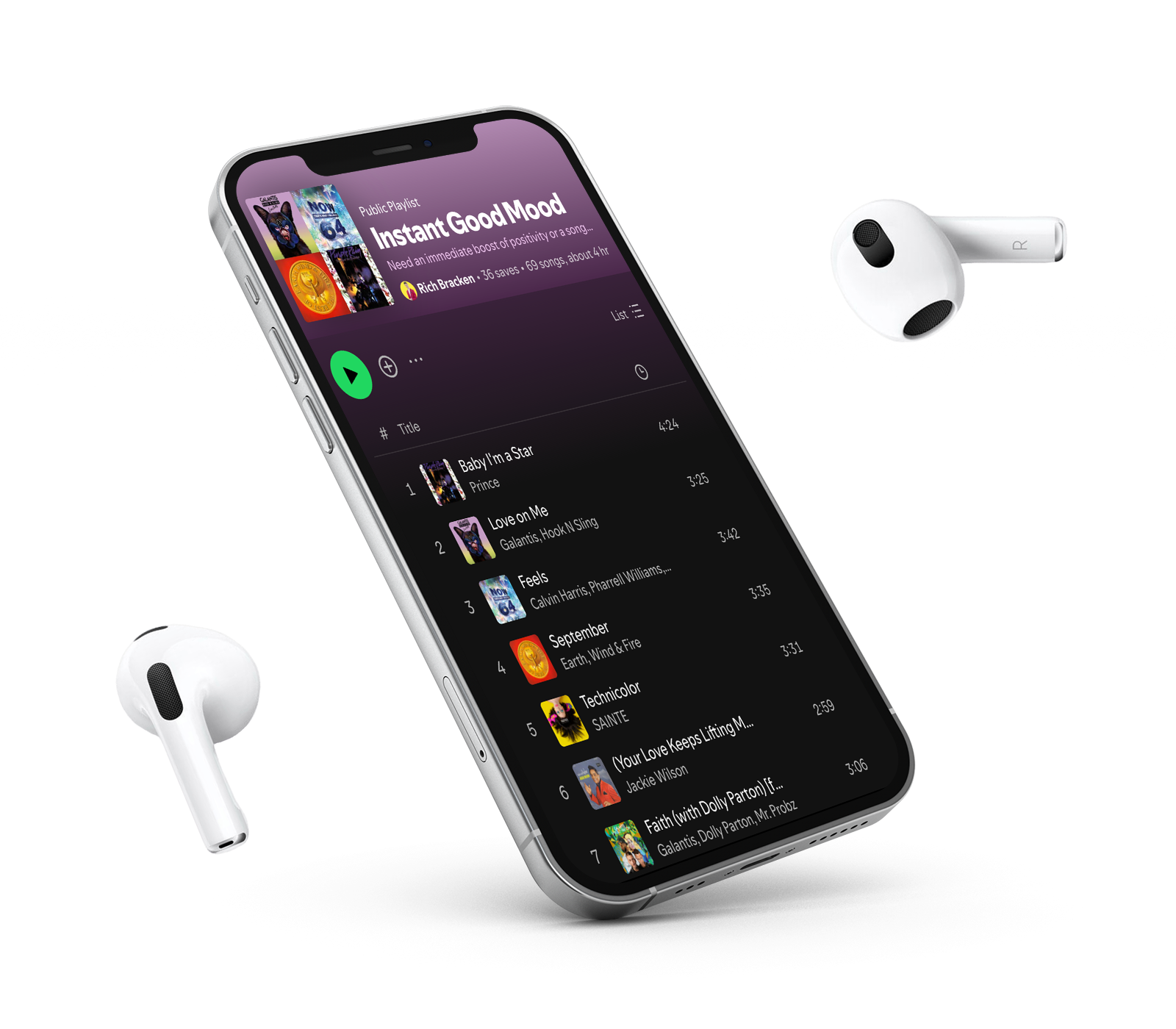 Rich Bracken's Instant Good Mood Spotify Playlist Phone Mockup