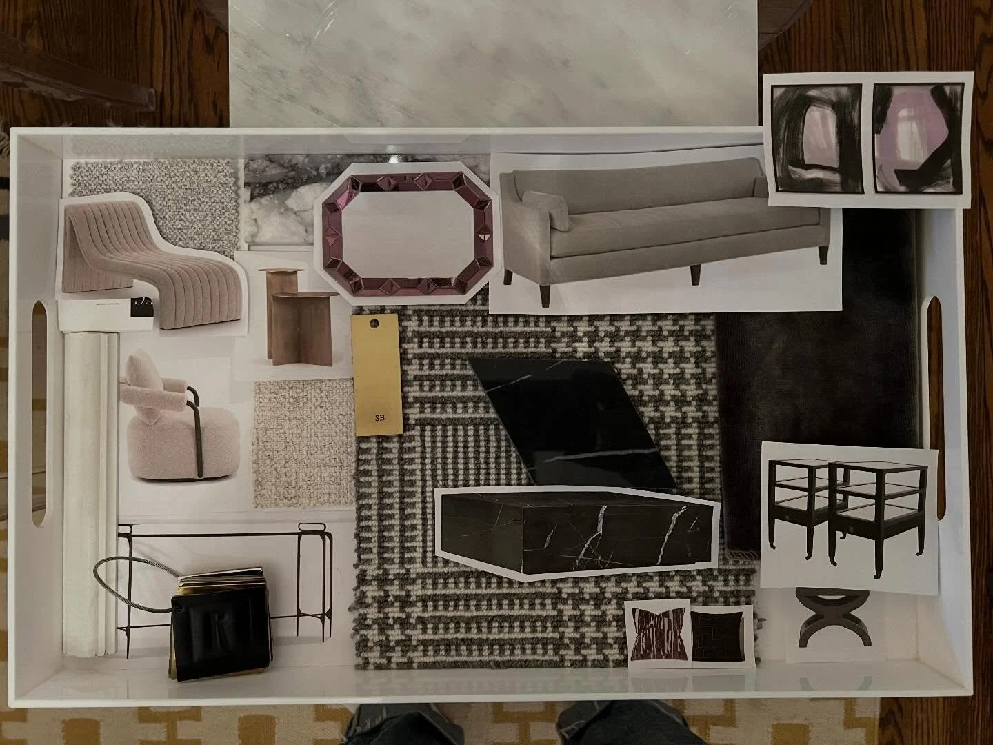 Same room, two moods&mdash;and a pretty good example of how a few key choices can completely change the way a space feels. One direction leans into soft amethyst, graphite and black; the other into deep chocolate brown, warmer woods and aged bronze. 