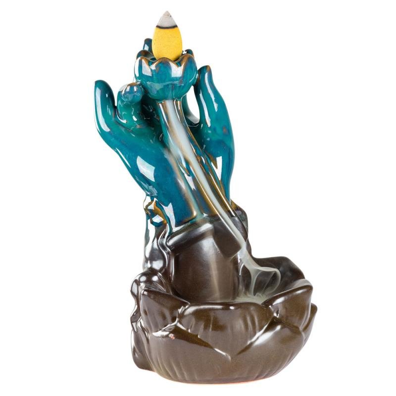 Large Hand Holding a Lotus Backflow Cone Burner - 3.5" x 6"