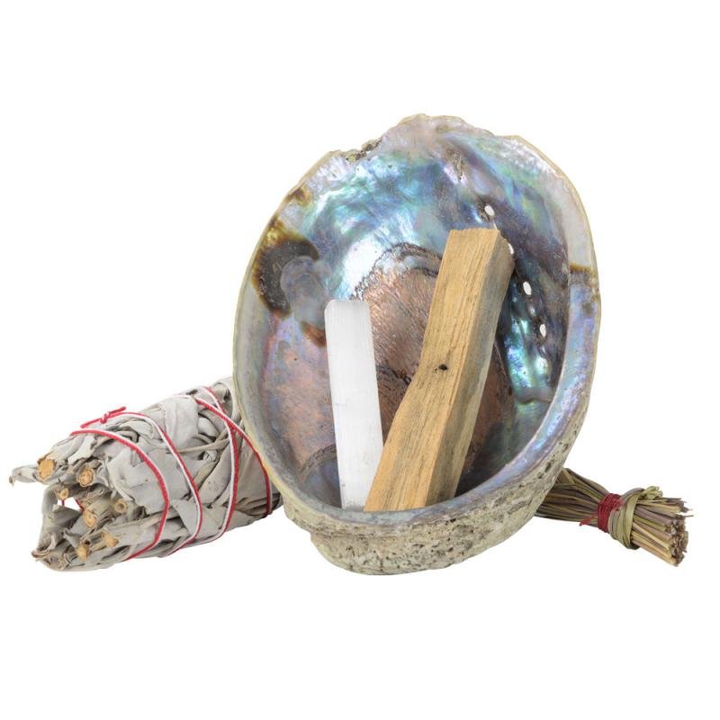 HARMONY AND FRIENDSHIP SMUDGE KIT With Abalone Shell, Sage, Selenite Stick and Palo Santo