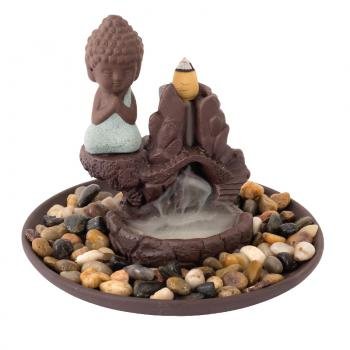 Buddha Backflow Incense Burner Includes backflow incense burner, plate, stones and 40 backflow cones.