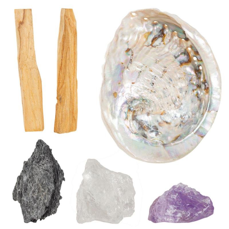 NEW BEGINNINGS CRYSTAL KIT With Amethyst, Clear Quartz, Kyanite, Palo Santo, and Abalone Shell