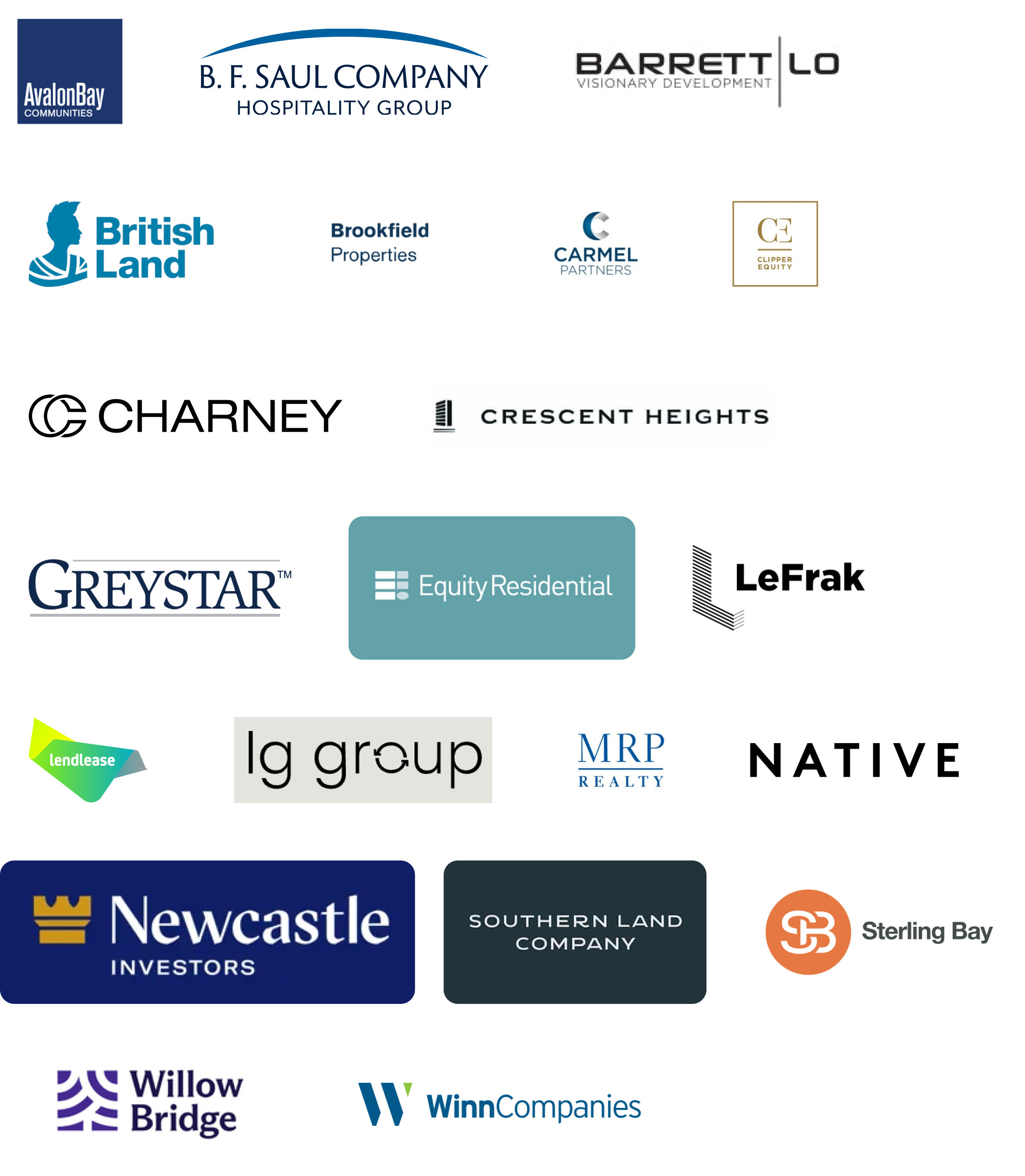 Collection of logos from various real estate, property development, and investment companies.