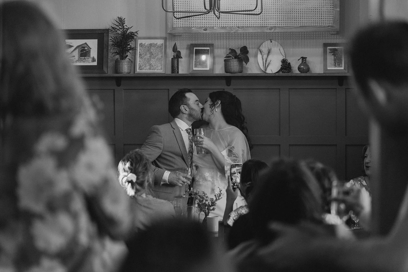 Bride and groom at their elopement reception at the Village House in Wakefield, Quebec