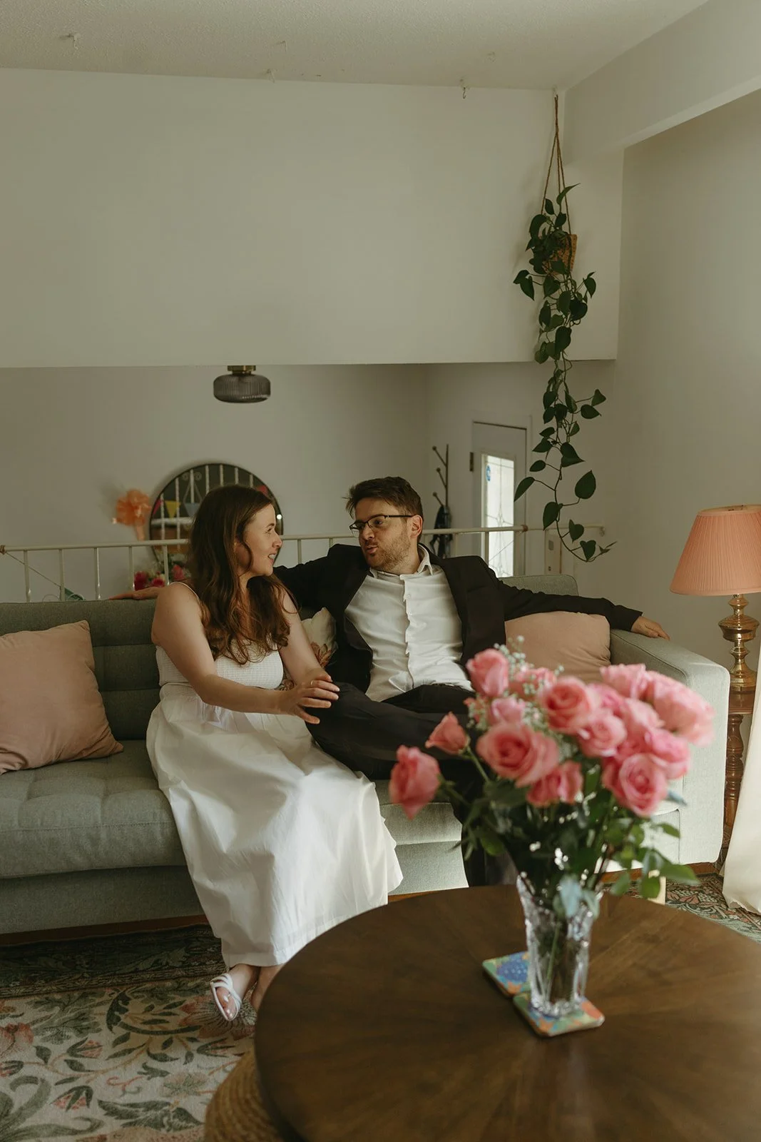 Couple have just eloped are chatting at their home in Ottawa, Ontario