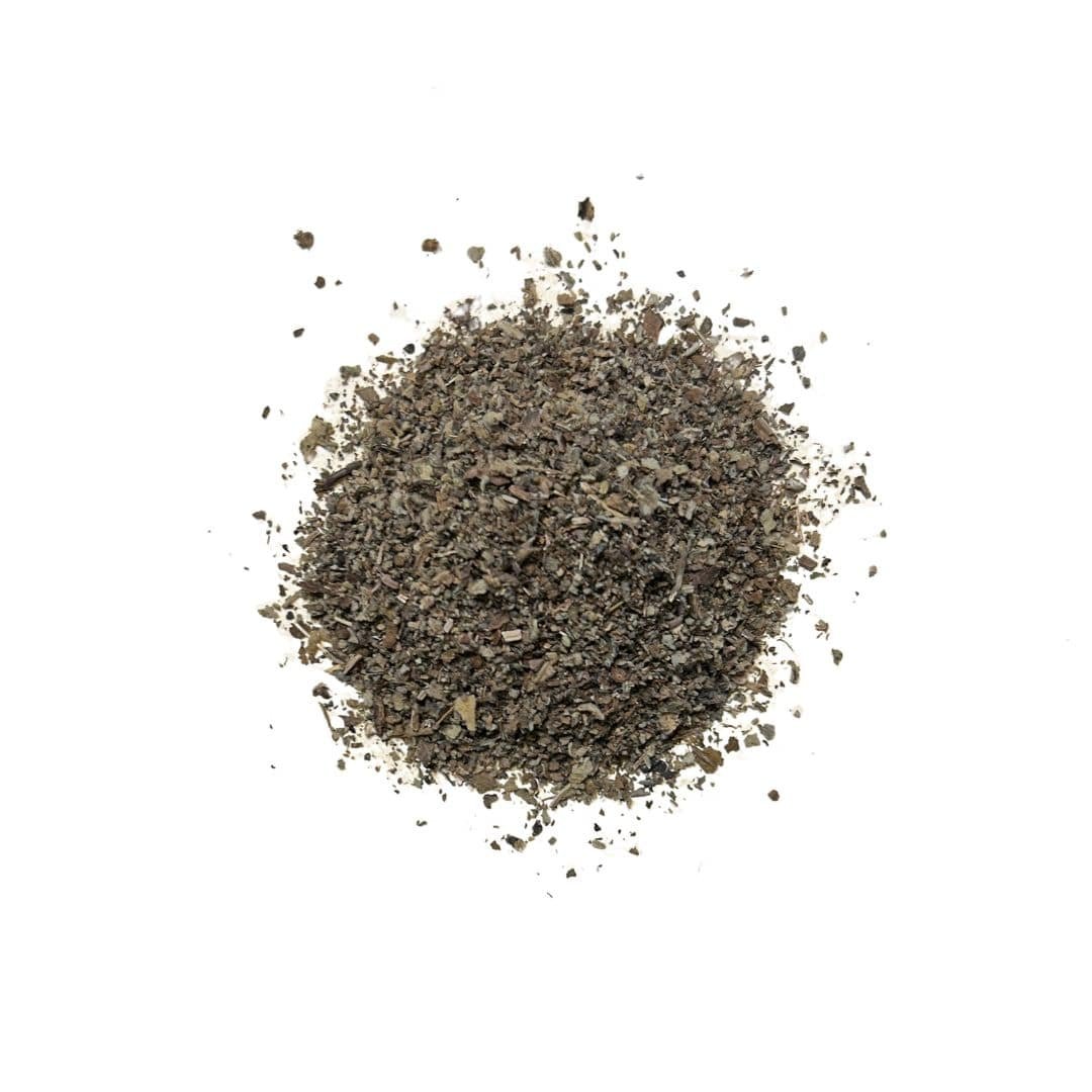Fluffy, dried mullein leaves in muted green tones, used for respiratory support and detoxification.