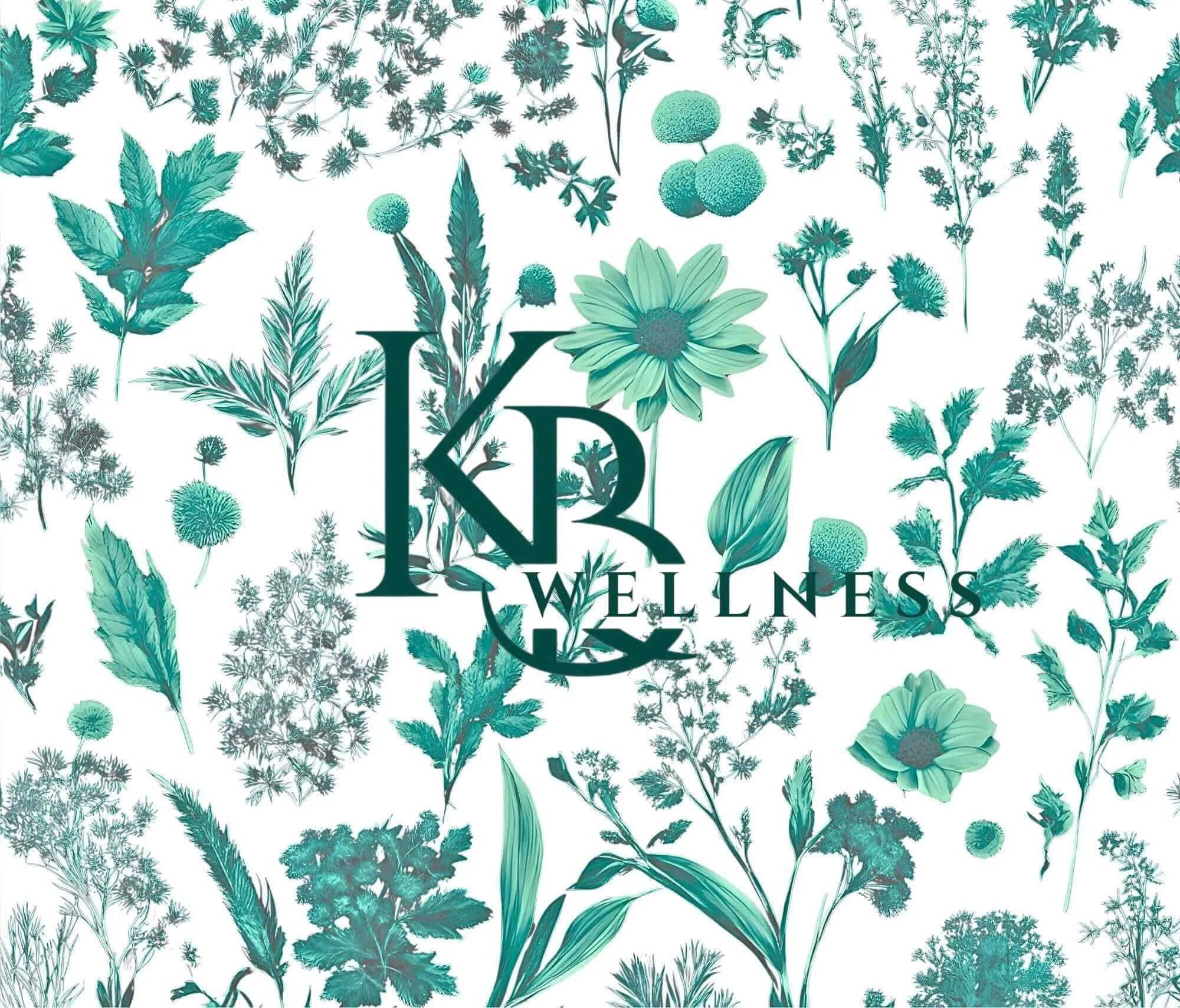 KayB Wellness logo on a green flowery wallpaper.