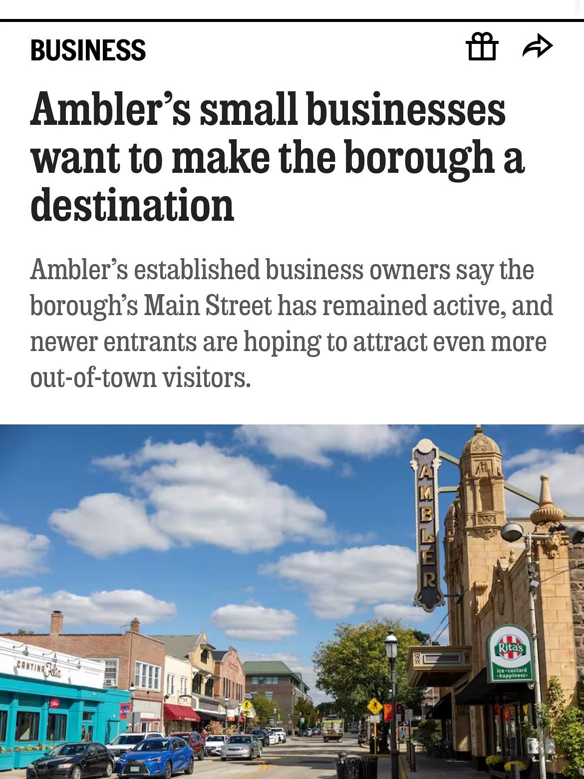 Ambler getting so much love in today’s @phillyinquirer. We love this community and how ‘small business friendly’ it is. Thank you for highlighting our town!
And double bonus for @co.pi.hue.bakehouse being the feature in the food se