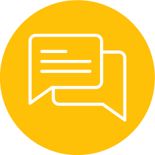Yellow circular icon with two overlapping speech bubbles, one with lines representing text.