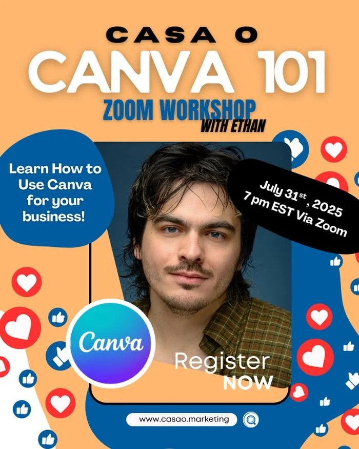 Learn the basics of Canva with Ethan! Join us for our Canva 101 course on Thursday, July 31st at 7pm via Zoom.
πIn this workshop:
• Learn what Canva can do: flyers, videos, logos, documents, slideshows.
• Understand Premium vs. Free feat