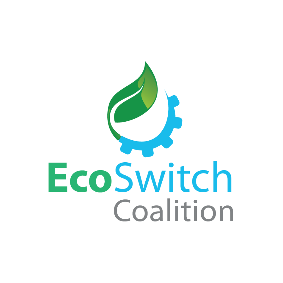 Logo of EcoSwitch Coalition featuring a green leaf, a blue gear, and the text 'EcoSwitch Coalition' with 'Eco' in green, 'Switch' in blue, and 'Coalition' in gray.