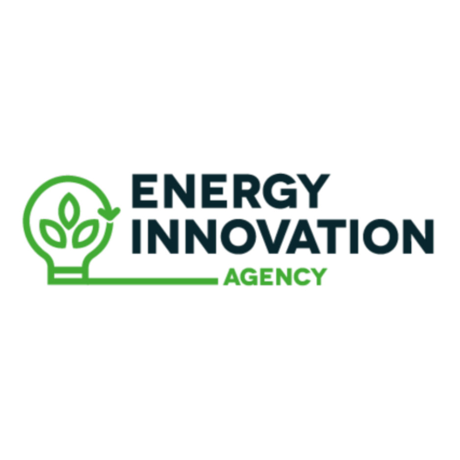 Logo for the Energy Innovation Agency with a green power light bulb icon featuring leaves, and the words 'Energy Innovation Agency' in black and green text.
