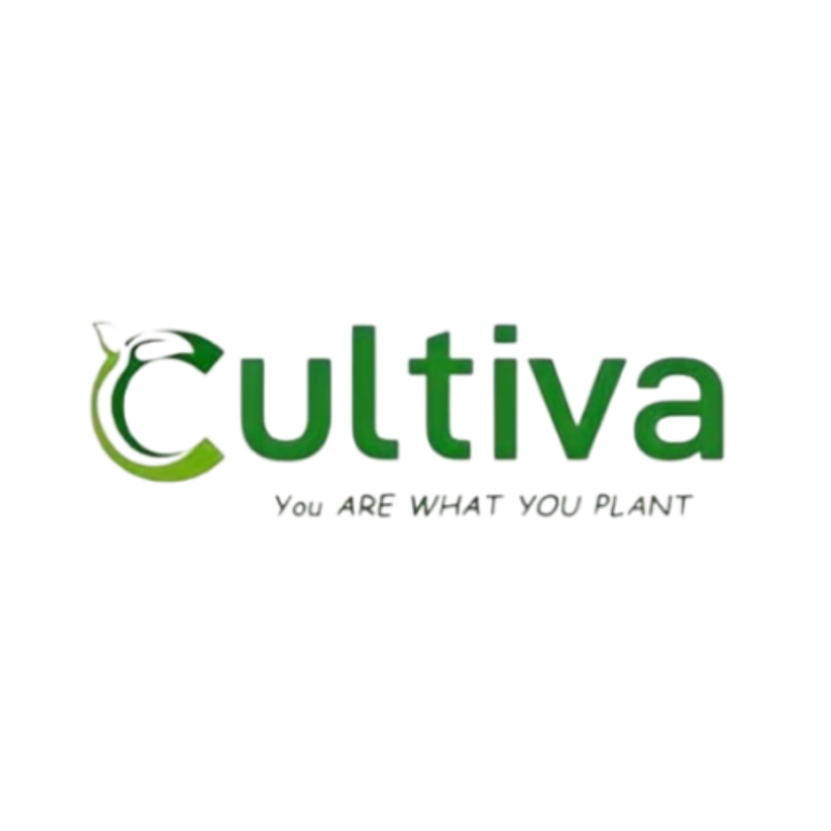 Logo for Cultiva with a green and black color scheme and a tagline 'You are what you plant'.
