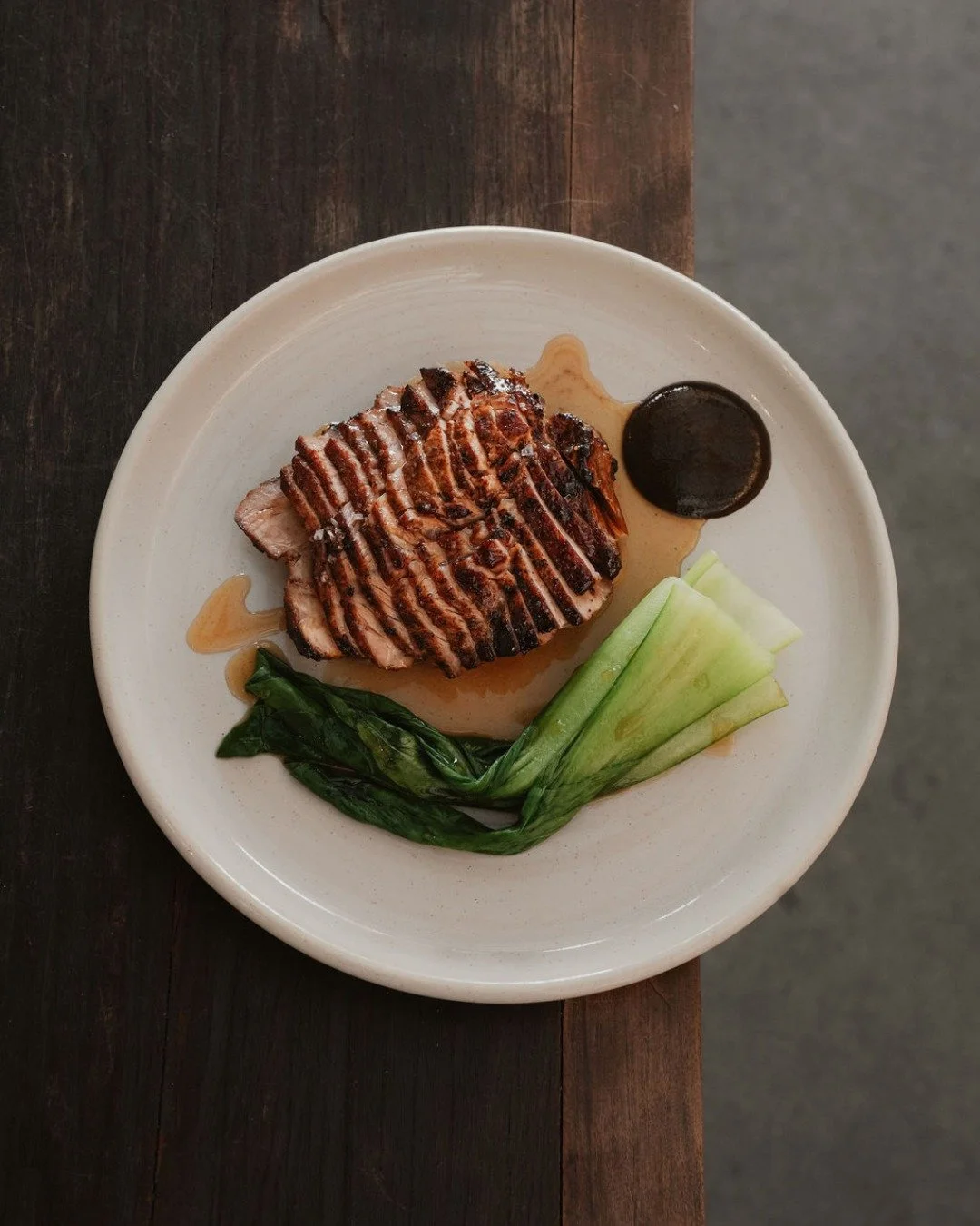Pork rib eye &lsquo;moo yang&rsquo;, glazed with black pepper and finished with tosazu shiso mustard. 

Rich, savory and full of depth,  a dish to savour at lunch or dinner.