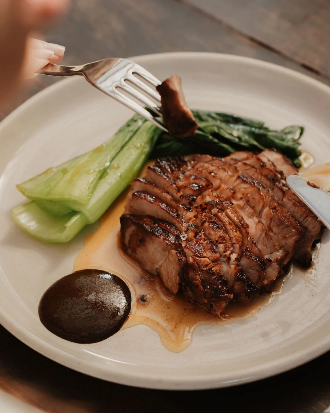 Pork rib eye &lsquo;moo yang&rsquo; with black pepper and tosazu shiso mustard. 

Rich, savoury, and layered with flavour for lunch or dinner.