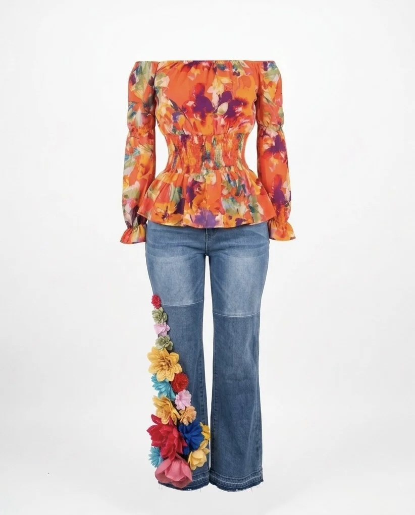 Wrapped Around 3D Flower Jeans