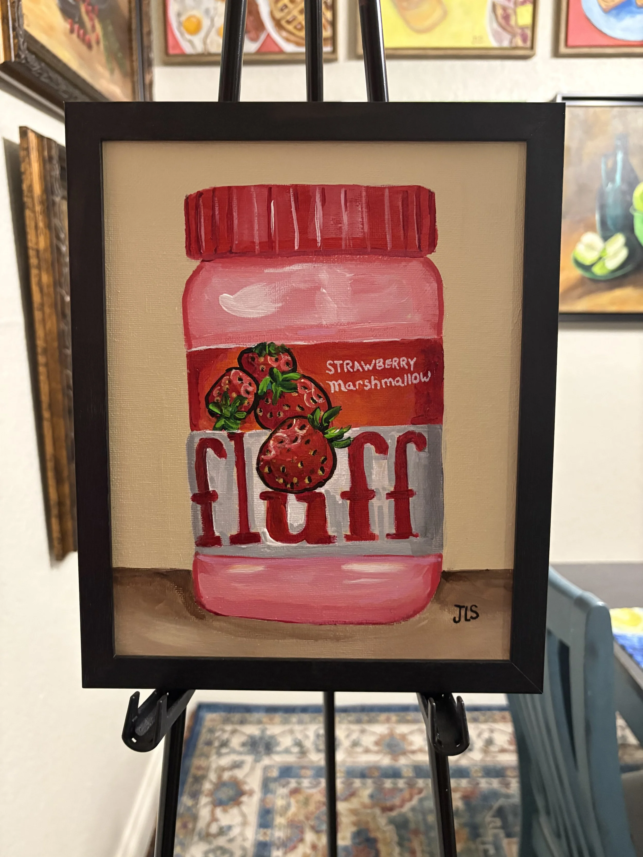 Strawberry Marshmallow Fluff Painting 8” x 10” Framed Free Shipping