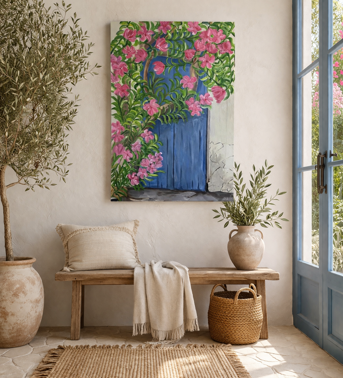 Blue Door with Bougainvillea
