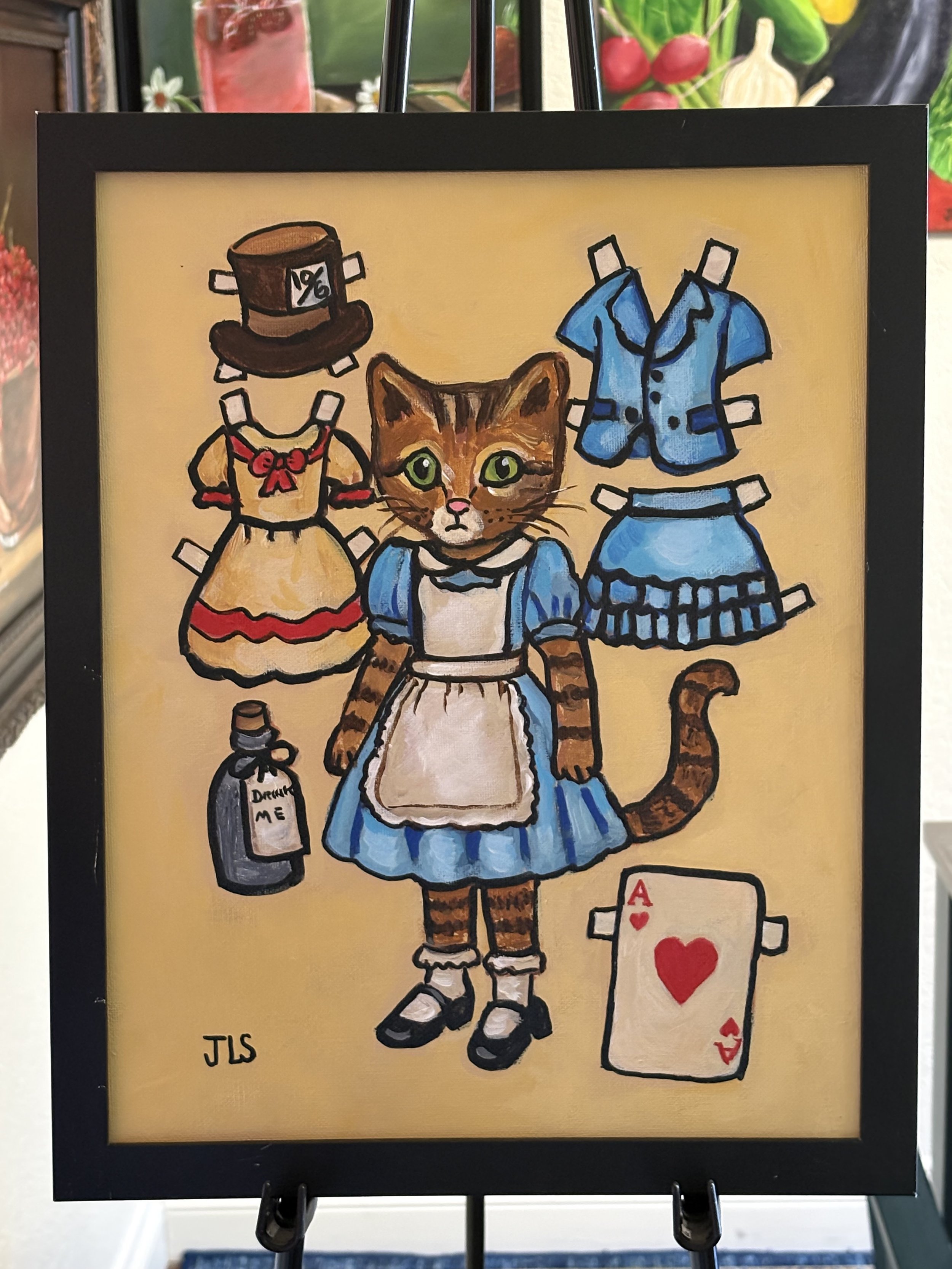 Alice in wonderland cat paper doll painting — Jane Sayers Art