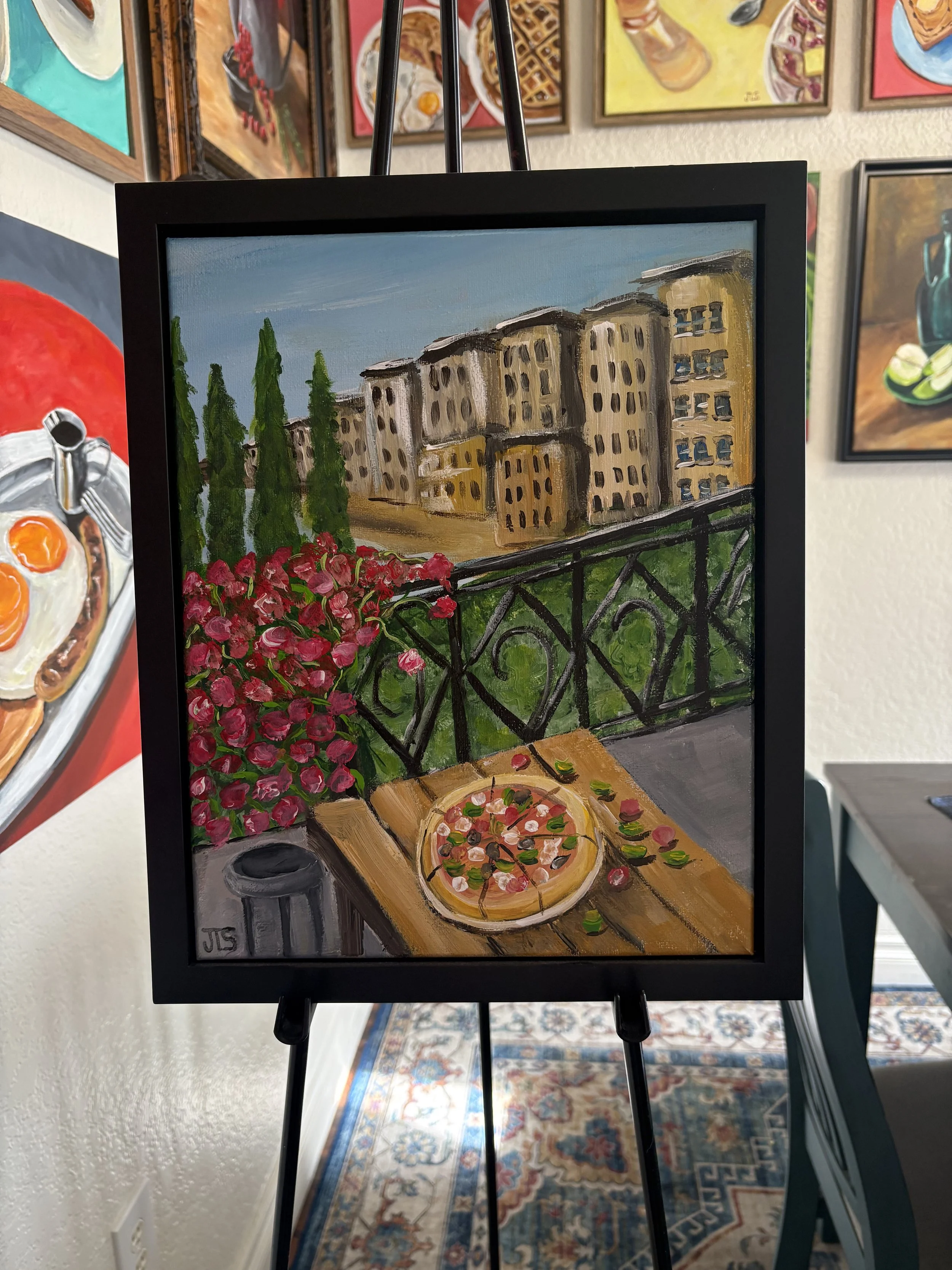 Pizza Cafe Painting 11” x 14” Framed, FREE SHIPPING