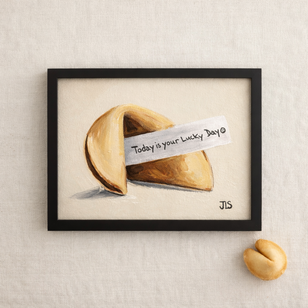 opened fortune cookie with handwritten message strip inside